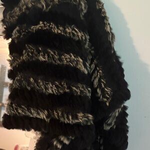 Luxurious Black and Cream Rabbit Fur Jacket